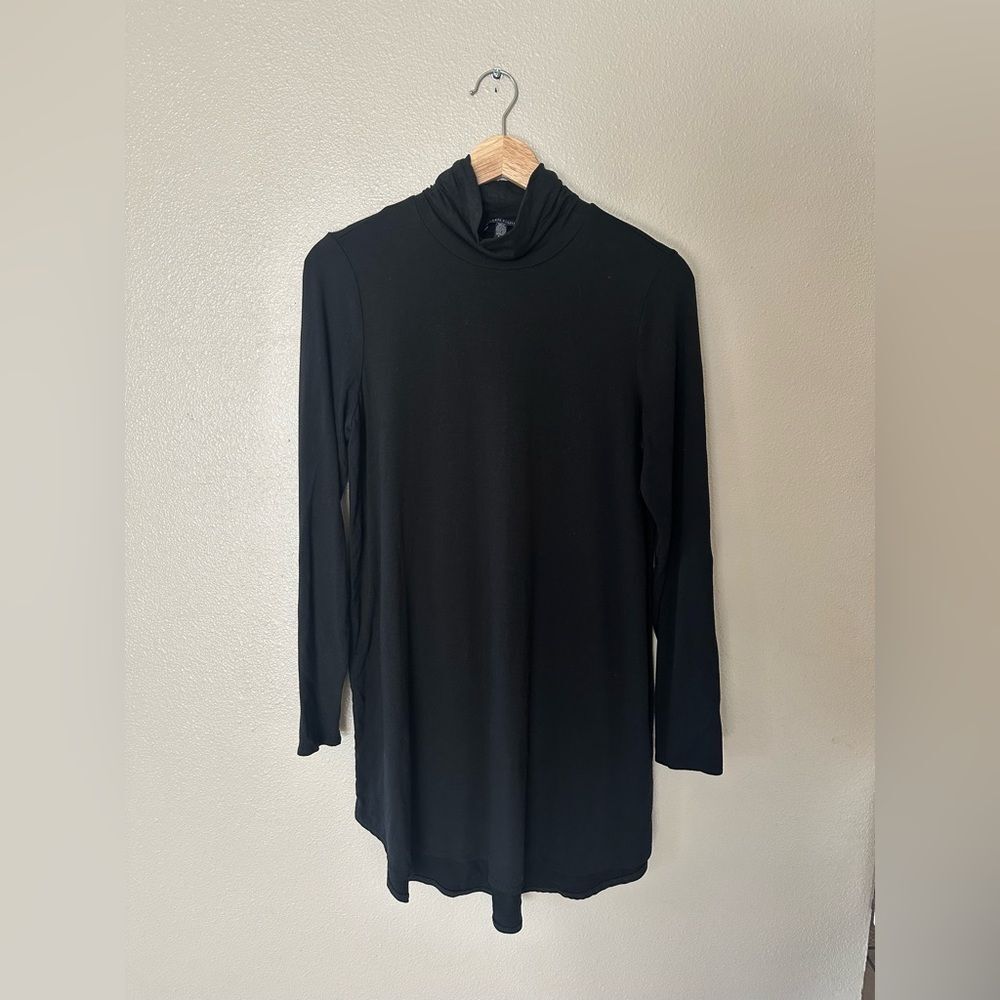 Eileen Fisher Tencel Lyocell Stretch Turtleneck Long Sleeve Black Mini Dress S